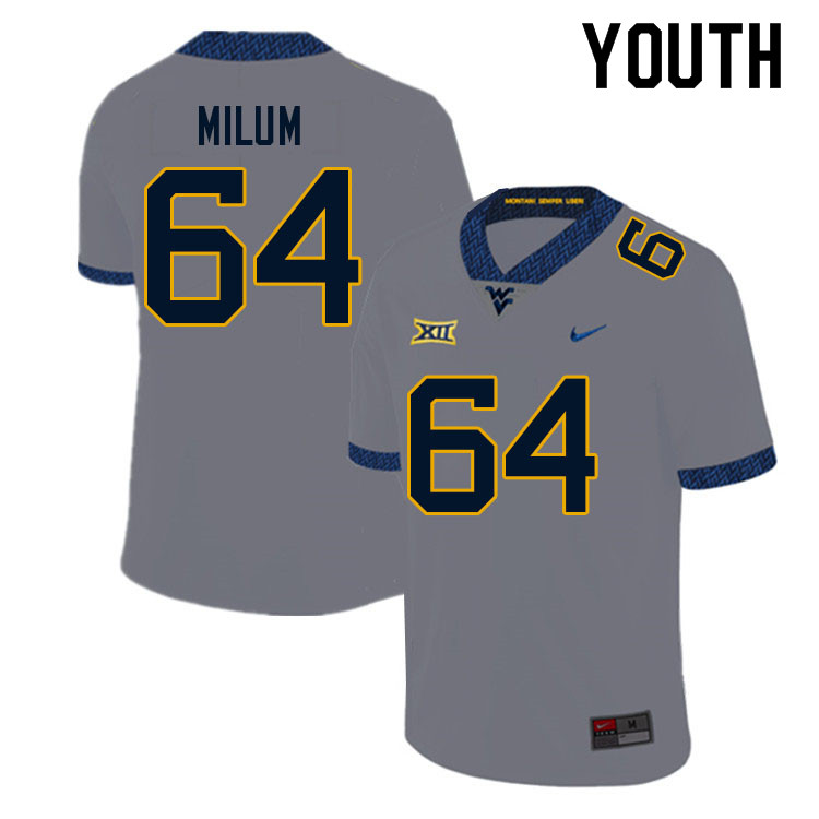 NCAA Youth Wyatt Milum West Virginia Mountaineers Gray #64 Nike Stitched Football College Authentic Jersey KY23H48AX